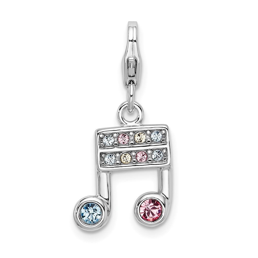 925 Silver Pink Blue Yellow Swarovski Crystals Music Note Bracelet Charm W Clasp